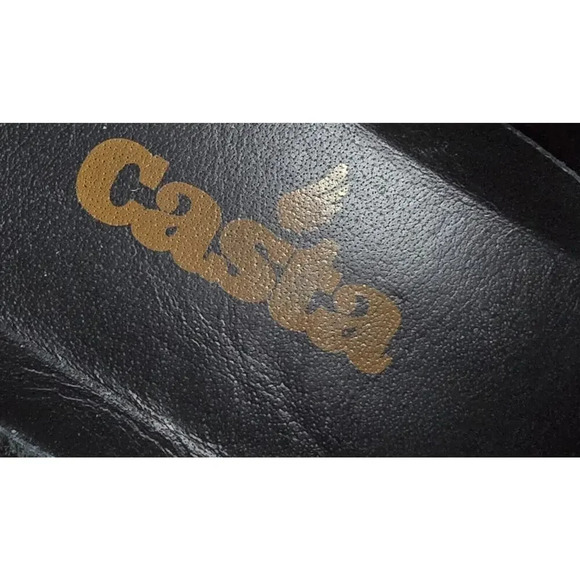 Casta Josh Patent Leather Black Heeled Loafer Gray Silver Buckle size EU 39 90s - Picture 3 of 10